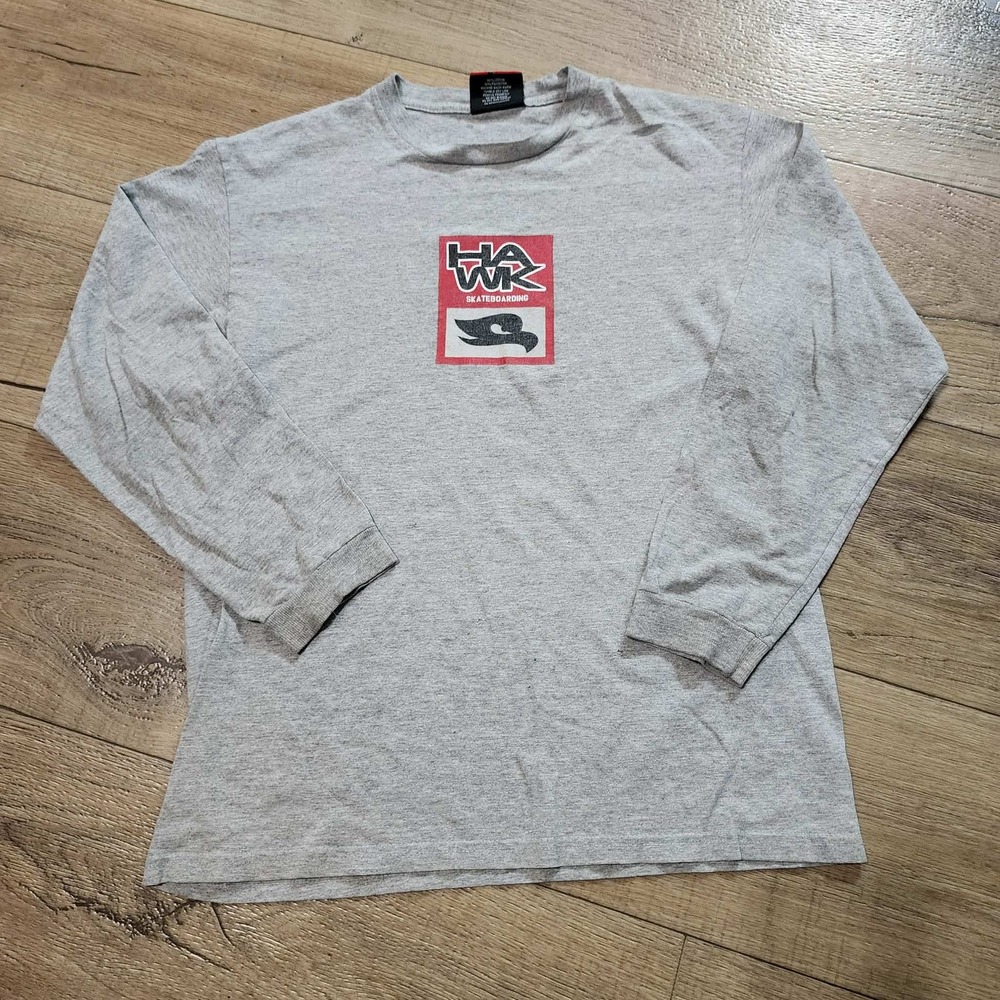 Vintage Tony Hawk Skateboarding Long Sleeve Shirt Gray Y2K Made in USA Boys XL